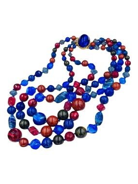Fabulous Hattie Carnegie Bead Necklace Multi Strand Glass Lucite